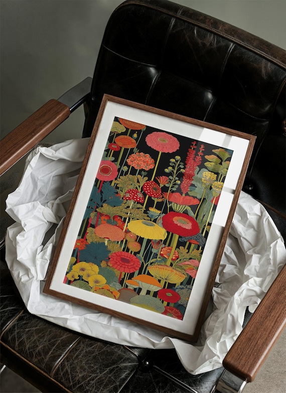 Bold Retro Flower Garden Botanical Bloom Mid Century Art Print