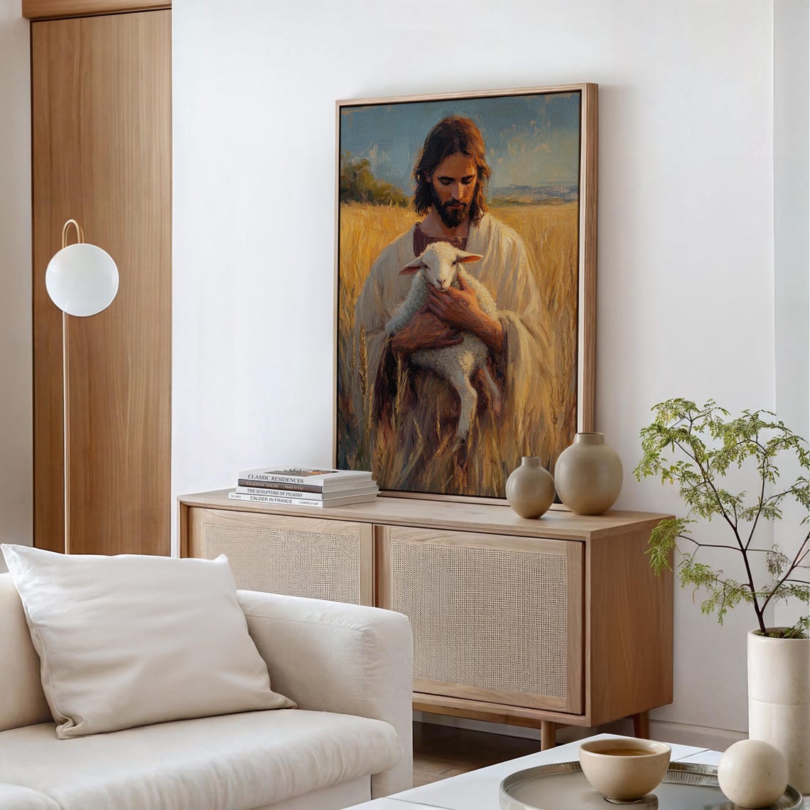 Jesus Holding a Lamb Close in a Golden Wheat Field Christian Poster - Image 5