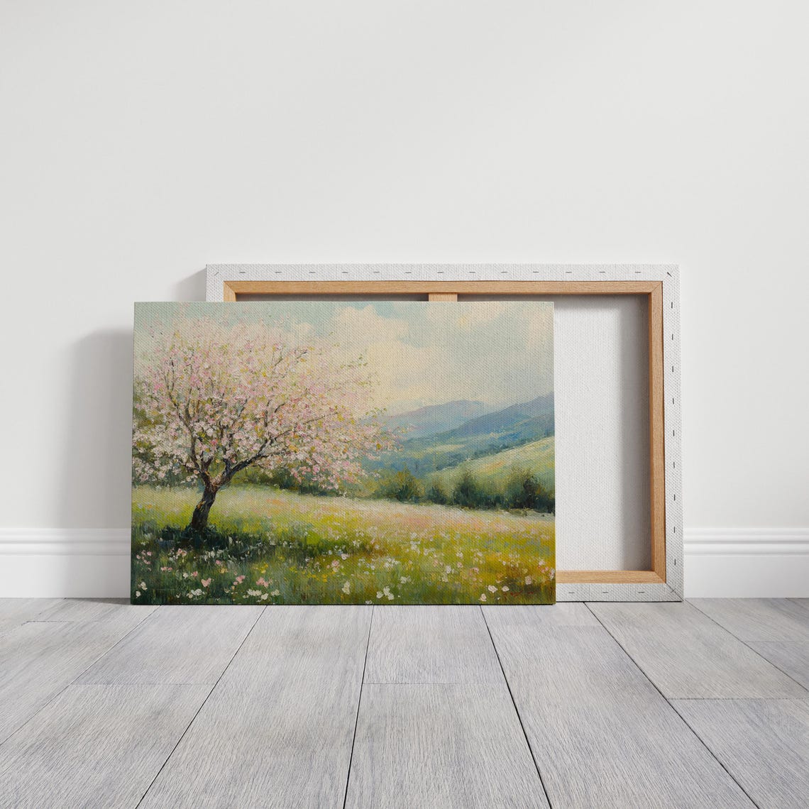Beautiful Blooming Tree Landscape Wall Art Wall Art Featuring Vibrant Fields And Scenic Mountain Views For Hangable Decor - Image 4