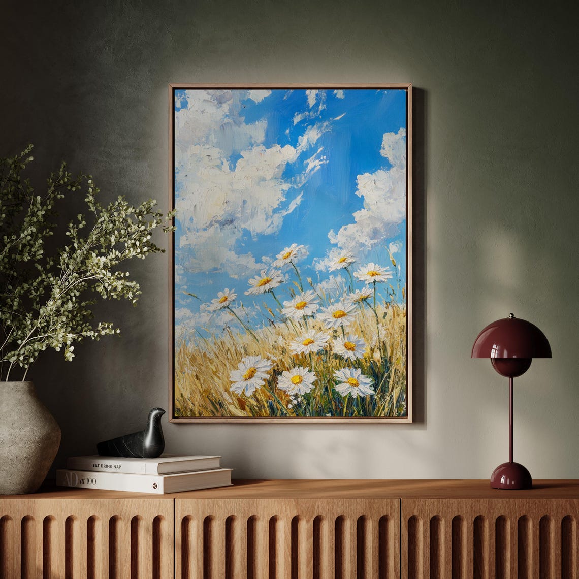 White Daisies Golden Wheat Field Bright Blue Cloud Sky Poster - Image 7
