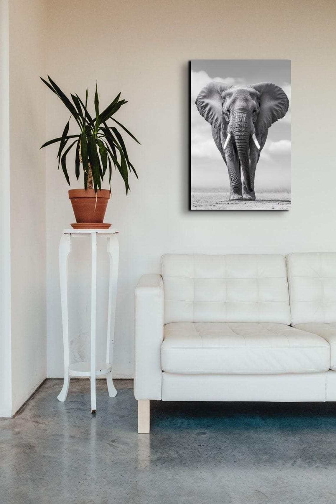 African Elephant Walking Toward Camera Black and White Wildlife Poster - Image 5