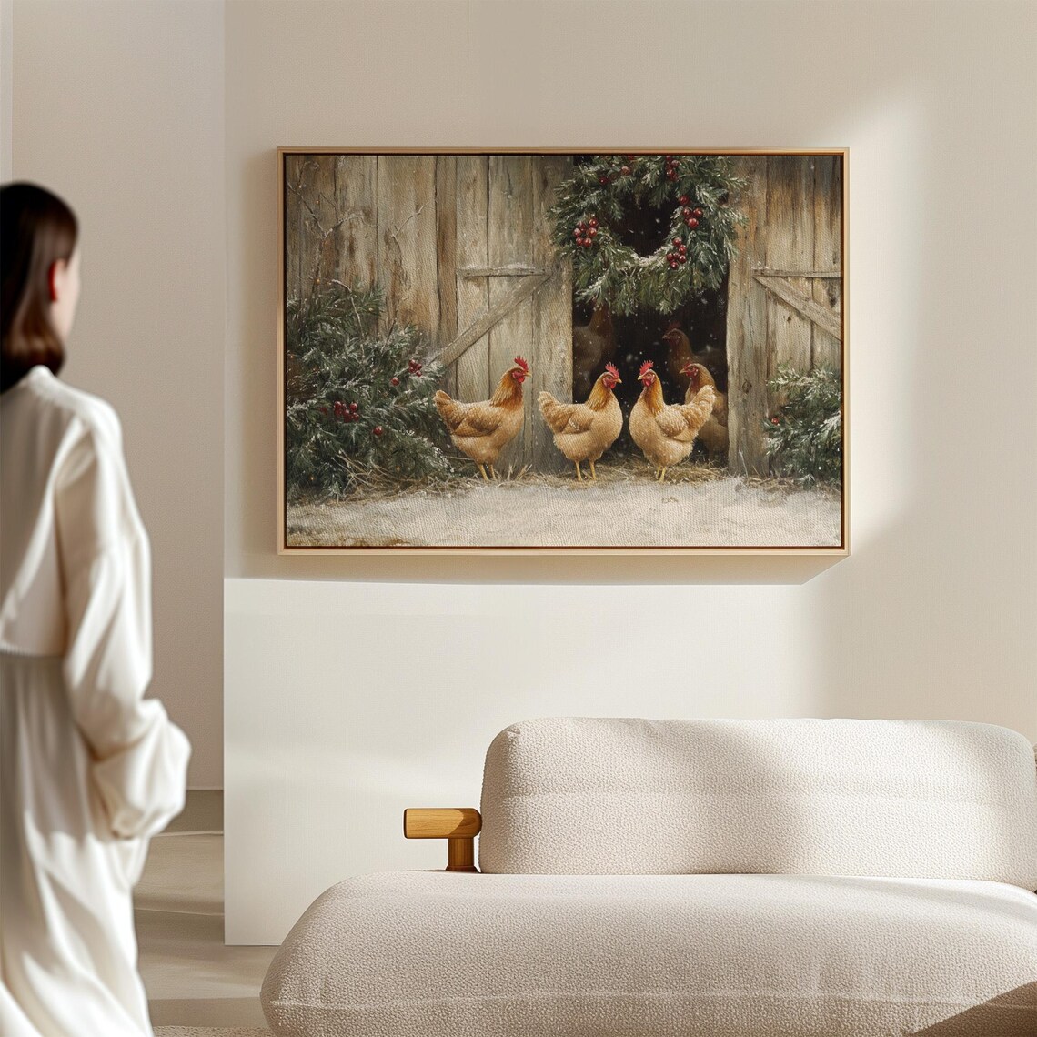 Christmas Chicken Barn Art Print, Rustic Farmhouse Holiday - Image 7