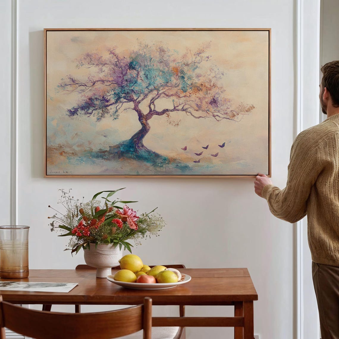 Windswept Pastel Tree With Birds Dreamy Abstract Painting Wall Art - Image 4