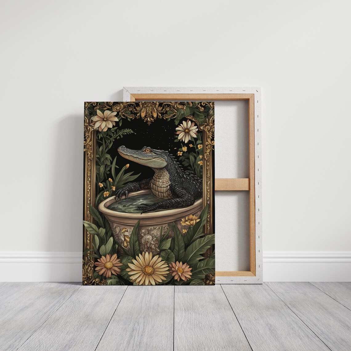 Elegant Alligator Bath Scene Ornate Frame Art Print - Image 6