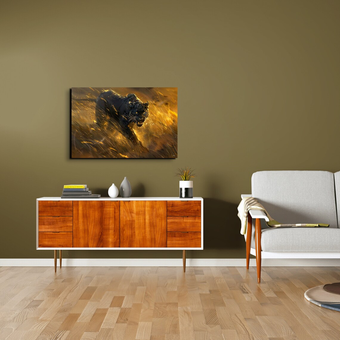 Black Panther Stalking Golden Grass Dramatic Wildlife Poster - Image 4