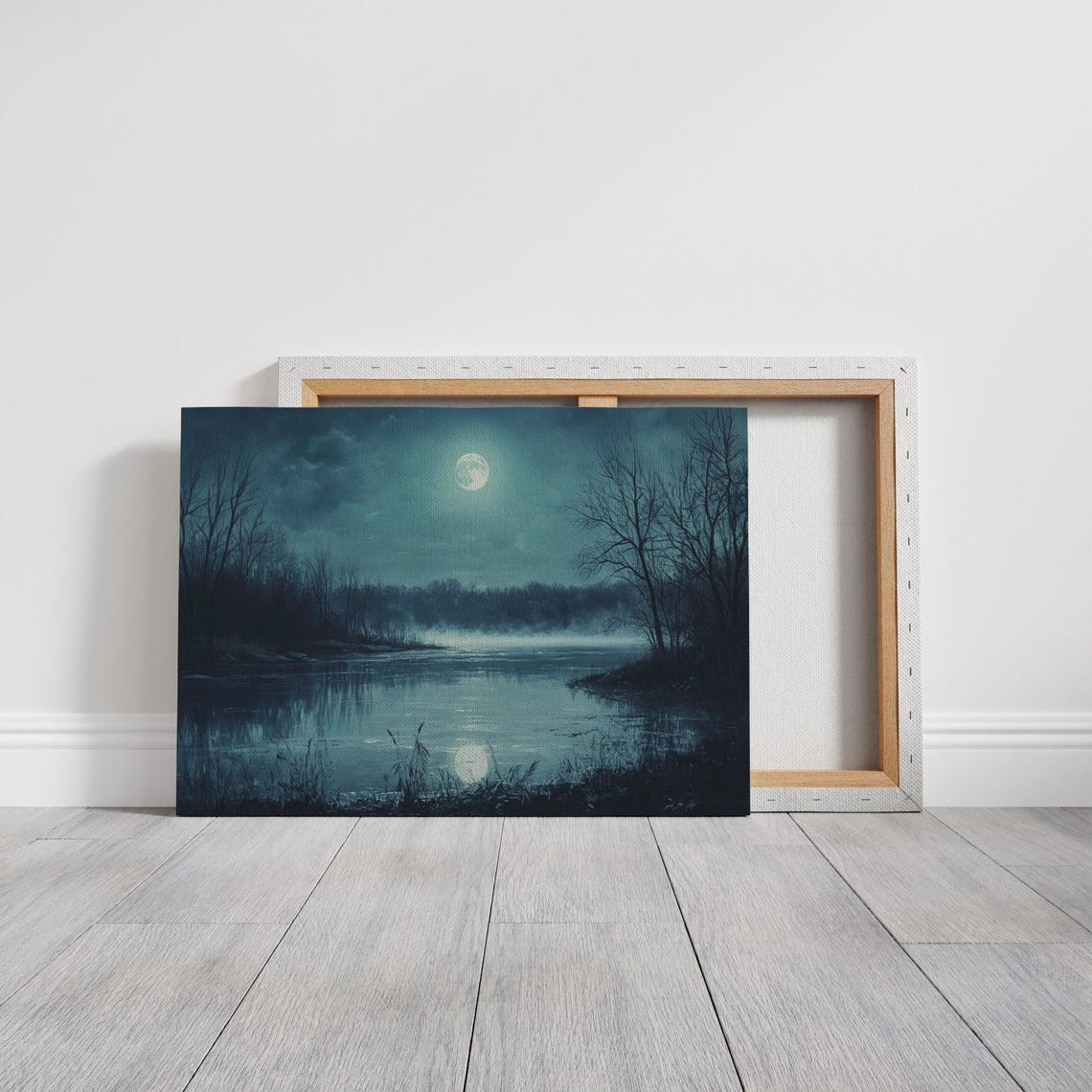 Moonlit Misty Lake with Full Moon and Forest Reflection Night Poster - Image 3