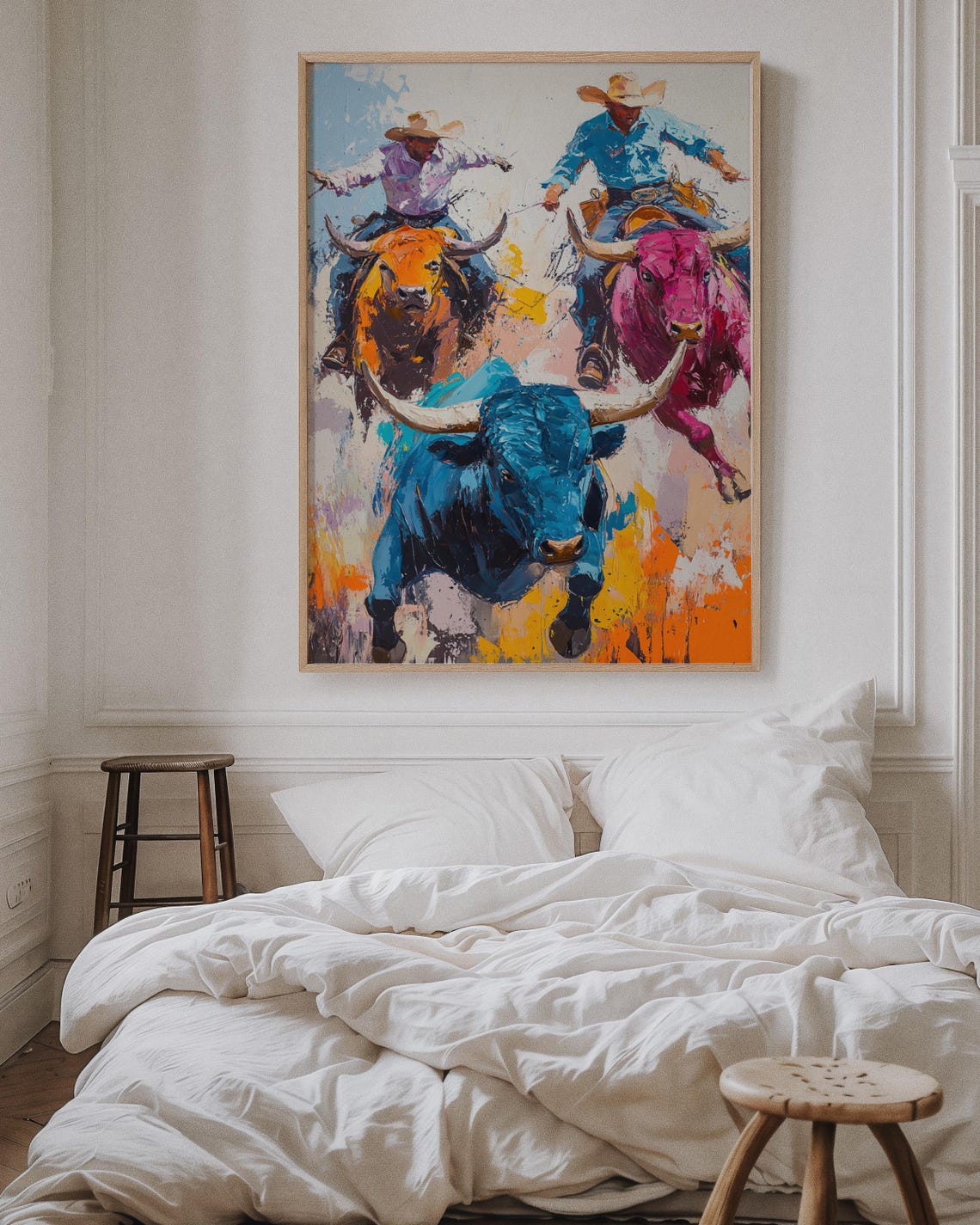 Colorful Expressionist Cowboys Riding Charging Bulls Rodeo Poster - Image 5