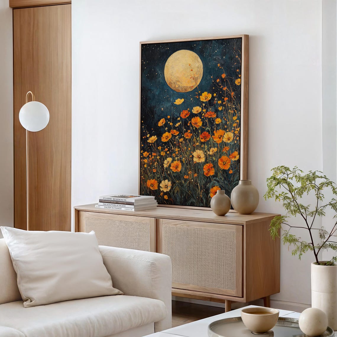 Moonlit Wildflower Meadow Golden Blooms Full Moon Night Art Poster - Image 5