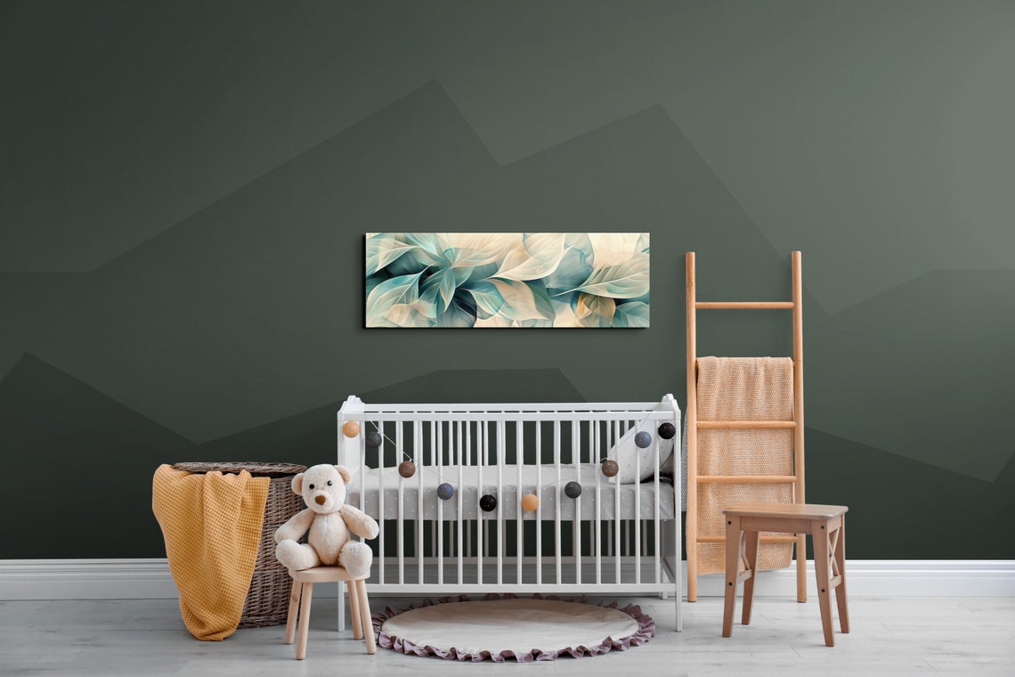 Abstract Teal and Cream Leaves Overlapping Botanical Art Poster - Image 4