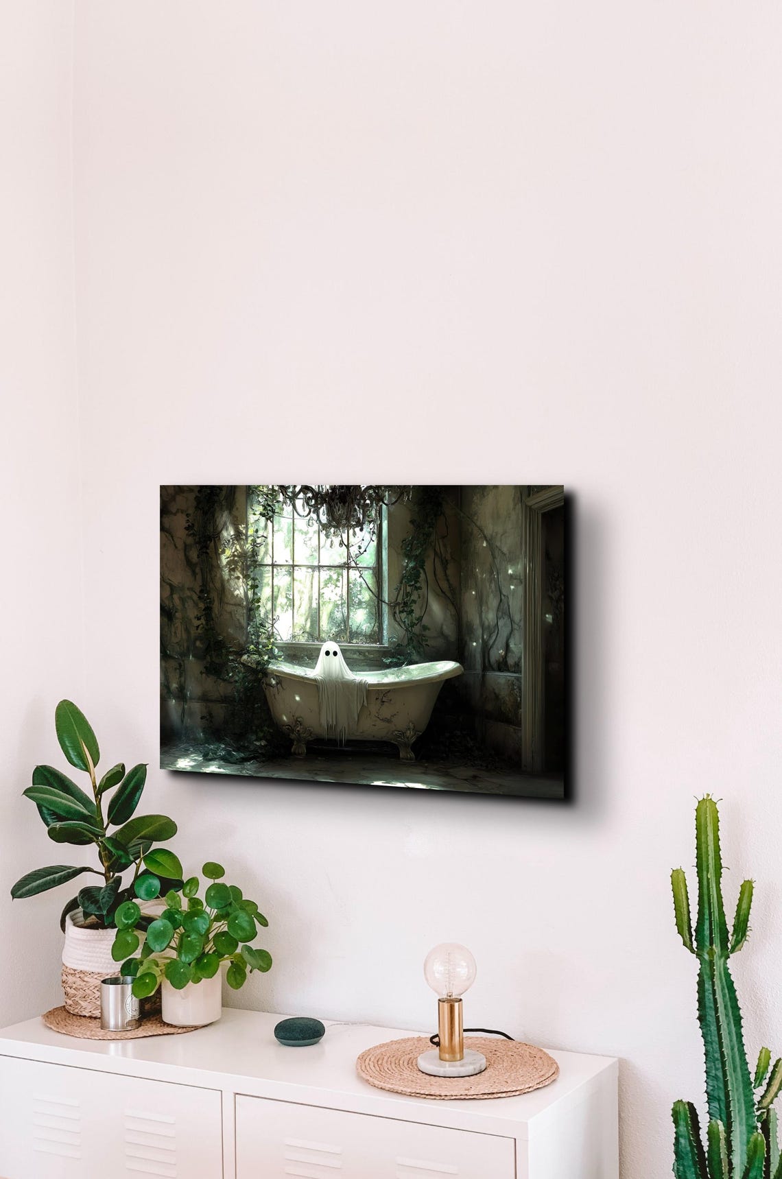 Cute Ghost Relaxing In Clawfoot Tub Gothic Spooky Cute Art Poster - Image 3