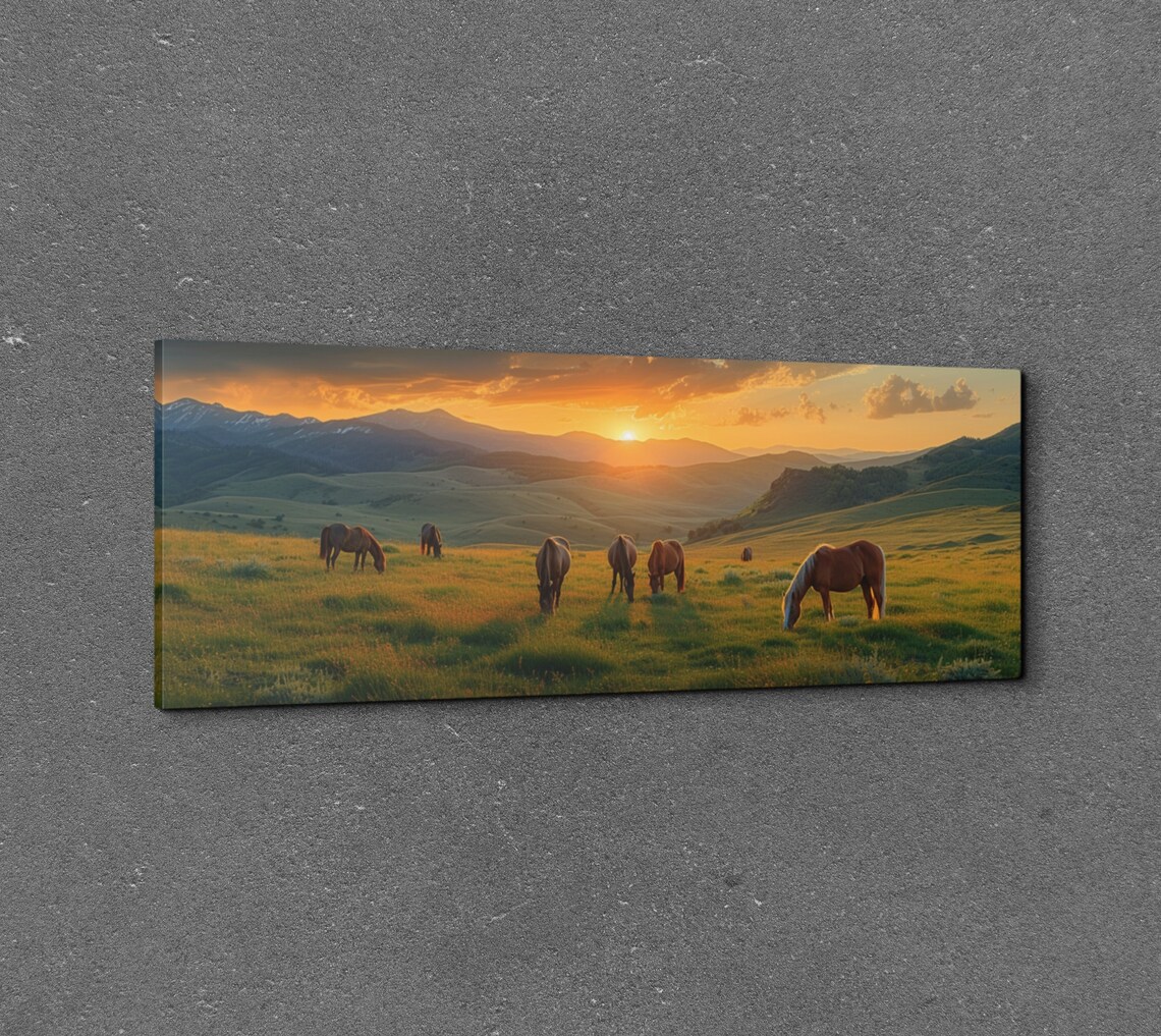 Horses Grazing Sunrise Golden Hills Mountain Morning Light Poster - Image 7