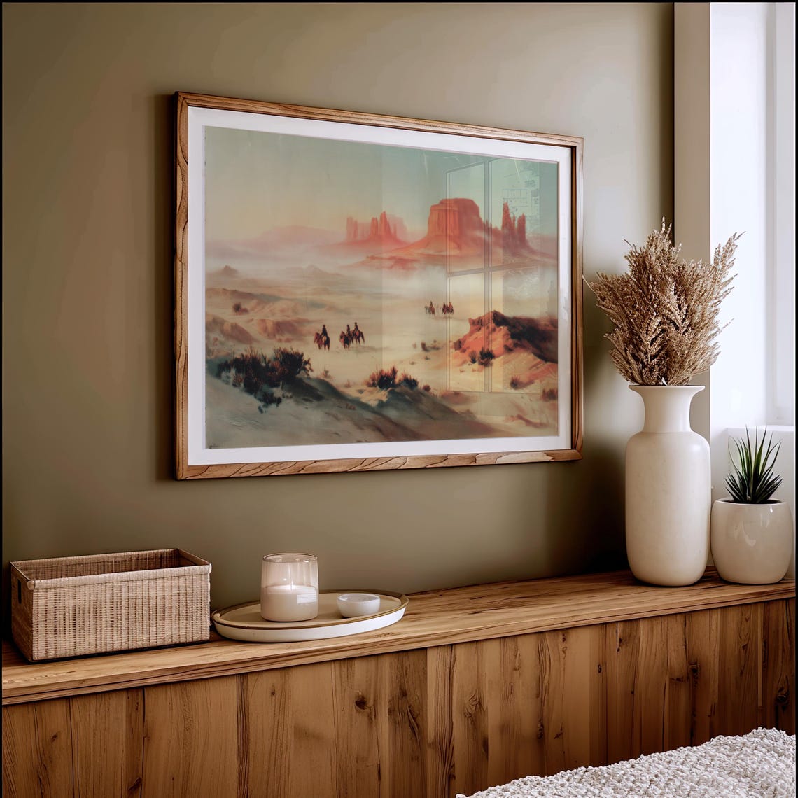 Cowboys Riding Through Monument Valley Desert Western Art Poster