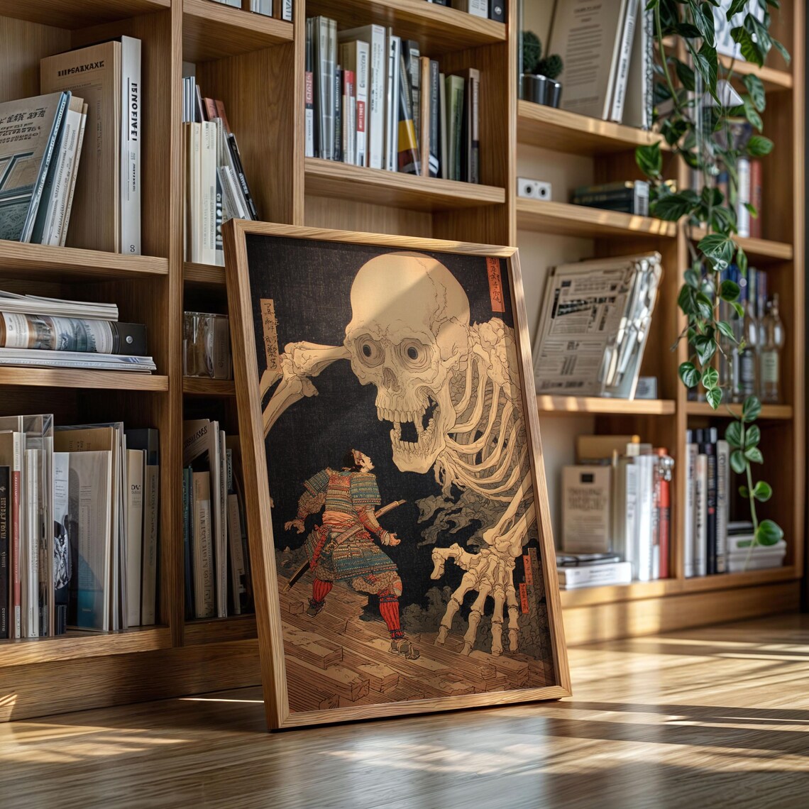 Samurai And Giant Skeleton Poster Print