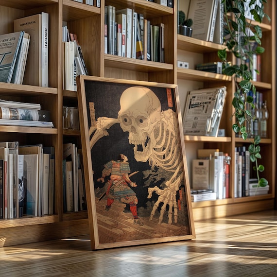 Samurai And Giant Skeleton Poster Print