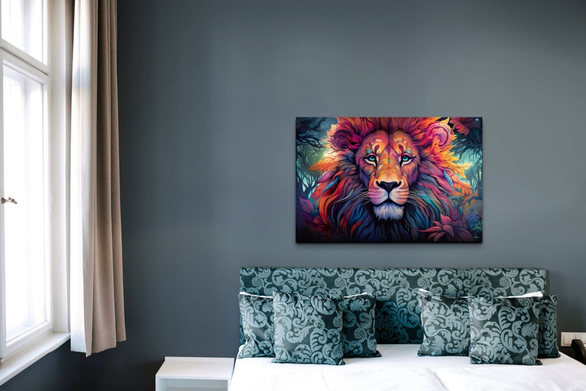 Dayglow Neon Lion Portrait In Psychedelic Jungle Colors Art Poster - Image 4