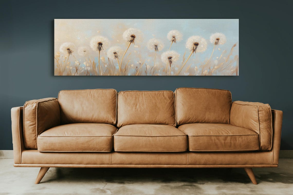 White Dandelion Field Soft Neutral Panoramic Floral Wall Poster - Image 3