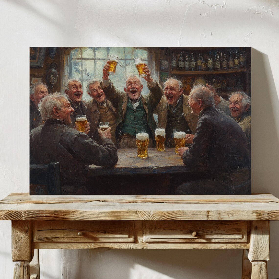 Cheerful Irish Pub Scene, Rustic Wall Art Print