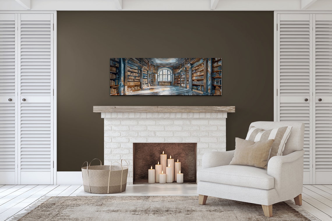 Grand Marble Library Hall Tall Bookshelves Panoramic Wall Art - Image 6