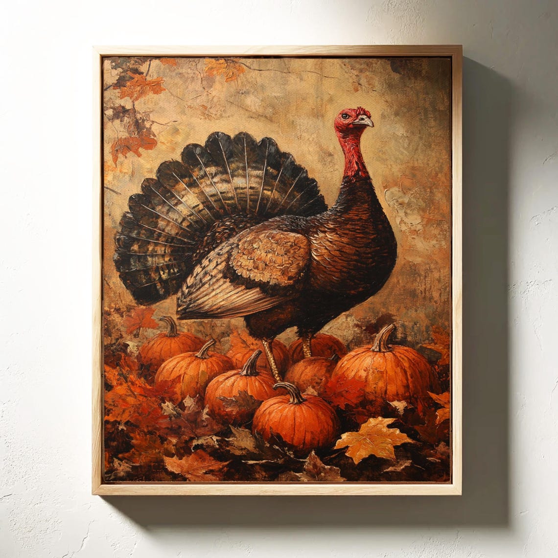 Autumn Turkey With Orange Pumpkins Thanksgiving Harvest Art Poster - Image 3