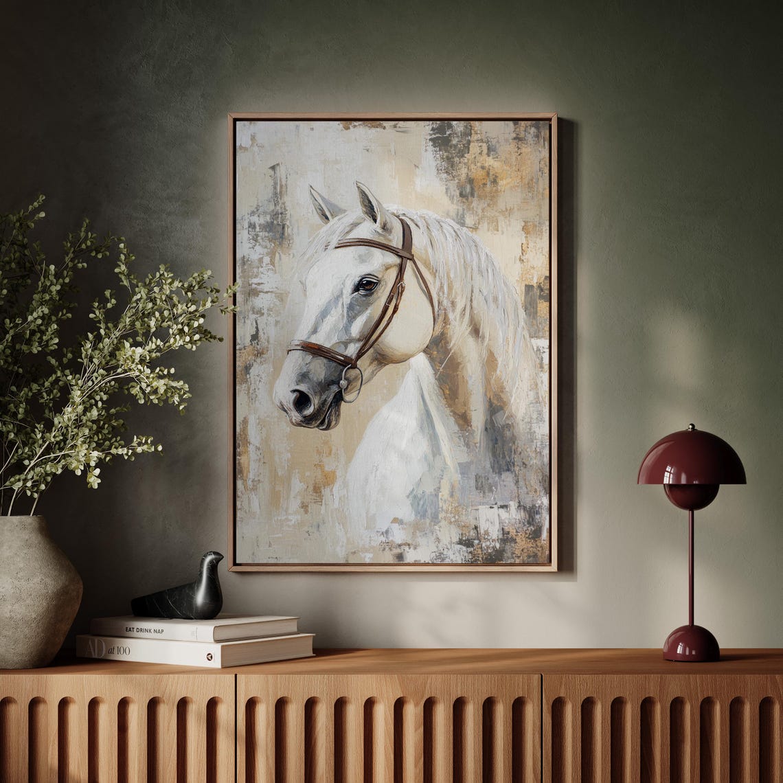 White Horse Art Print, Elegant Equestrian Neutrals