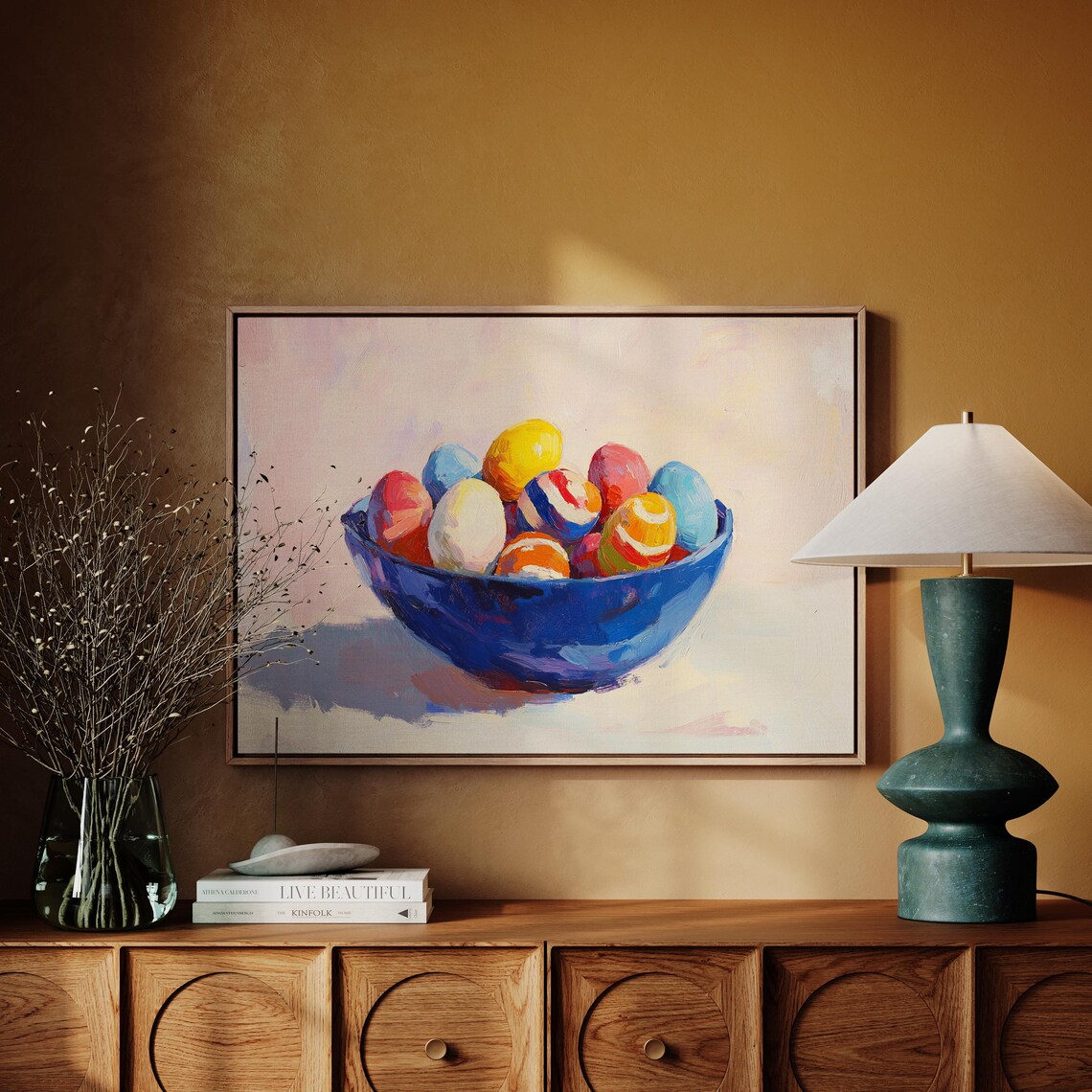 Painted Easter Eggs in Cobalt Blue Bowl Bright Spring Painting Wall Art - Image 6