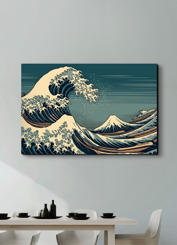 Hokusai Great Wave With Mount Fuji In Teal Japanese Art Poster