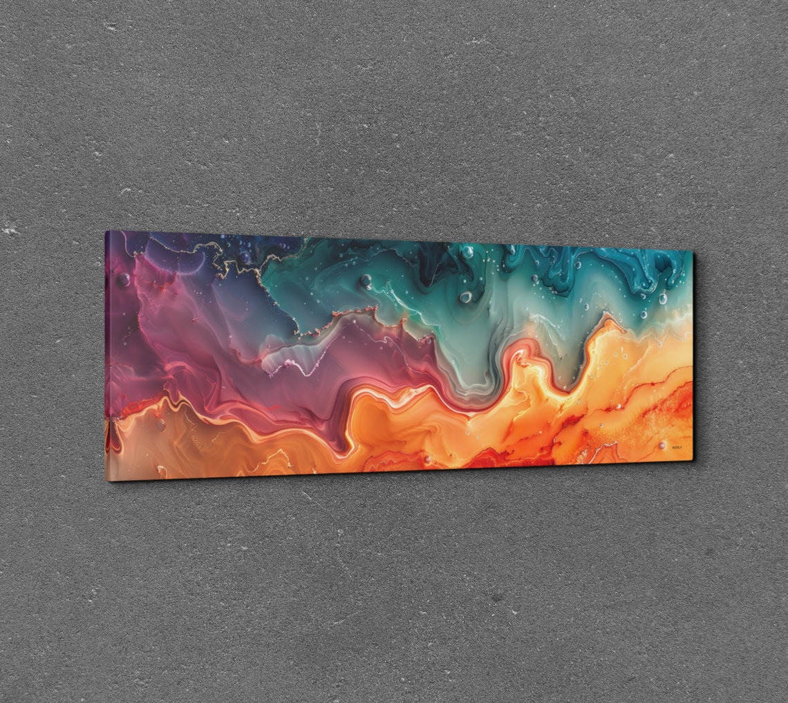 Calming Fluid Wave Abstract Teal Pink Orange Flow Art Poster - Image 6