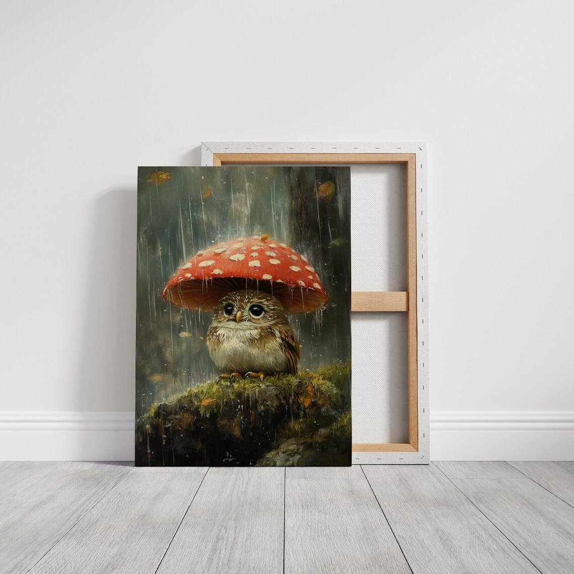Adorable Owl Under Mushroom Art Print, Woodland Scene - Image 3
