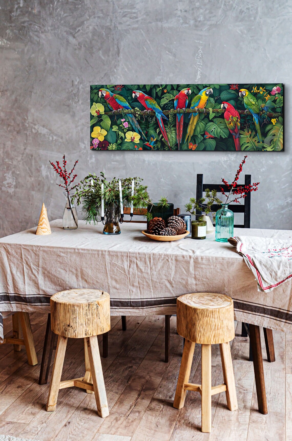 Panoramic Rainforest Scene With Parrots Art Print - Image 5