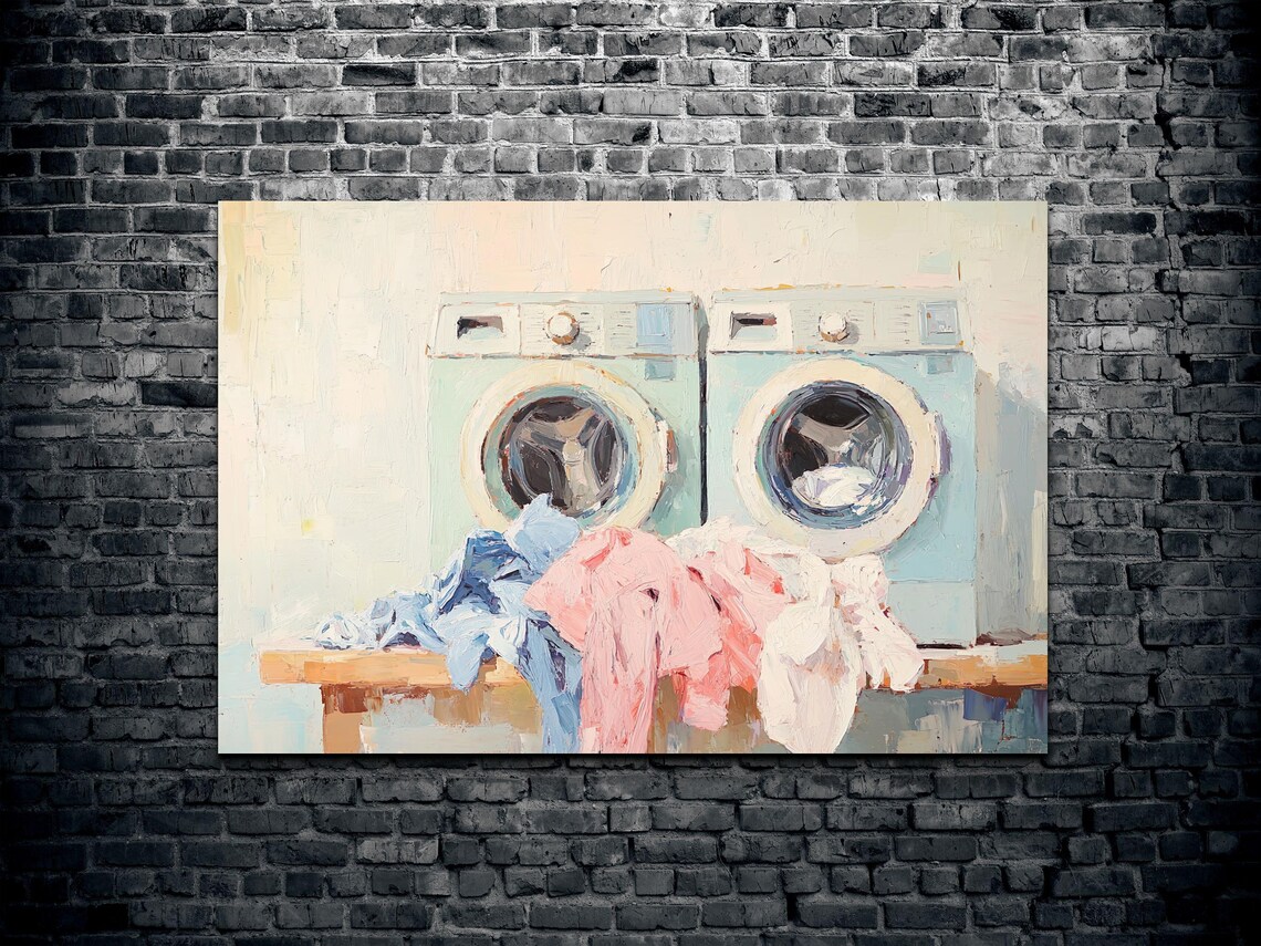 Vintage Mint Washers Laundry Day Impressionist Painting Art Poster - Image 2
