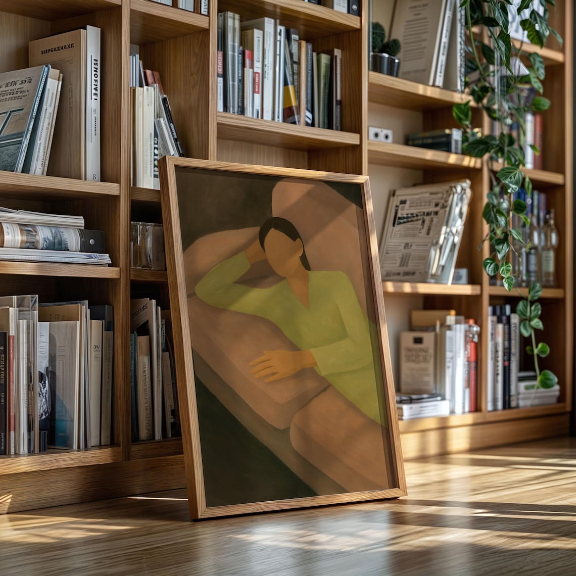 Reclining Woman Green Blouse Beige Chaise Modern Figure Painting Poster