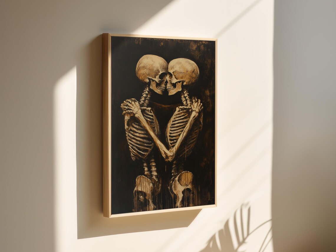 Eternal Love Skeleton Embrace Gothic Romantic Art Print - Image 4