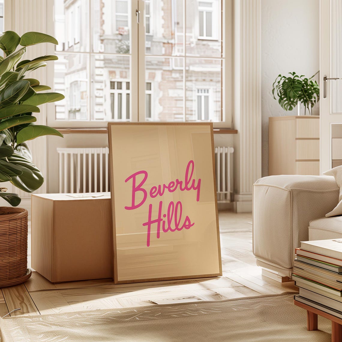Beverly Hills Hot Pink Script Typography Retro Minimalist Poster