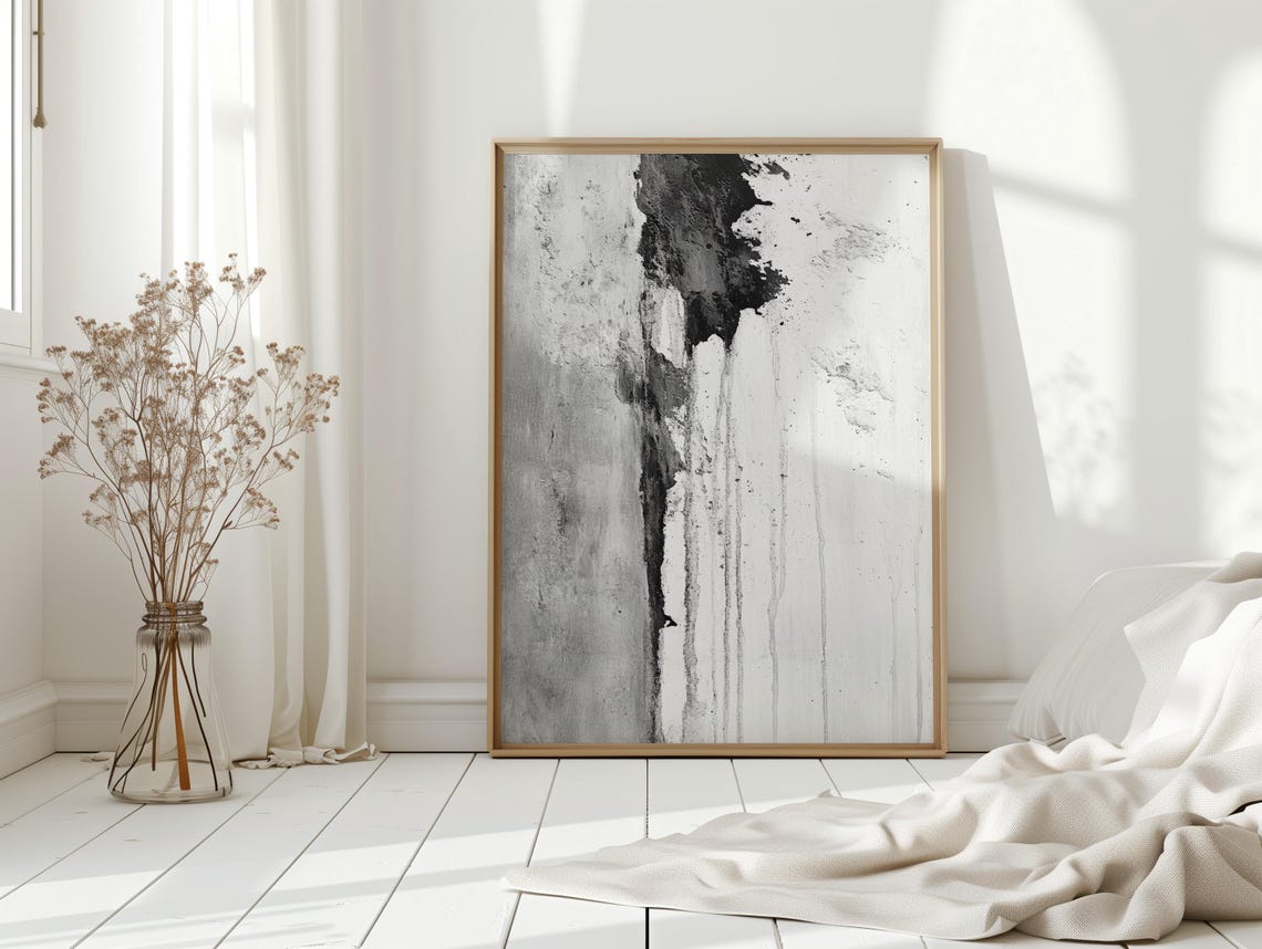 Monochrome Drip Streak Abstract Black White Grunge Gallery Poster
