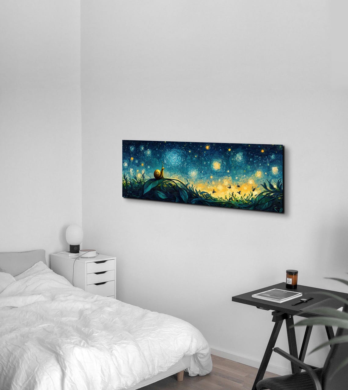 Tiny Snail Under Swirling Starry Night Sky Panoramic Art Poster - Image 4