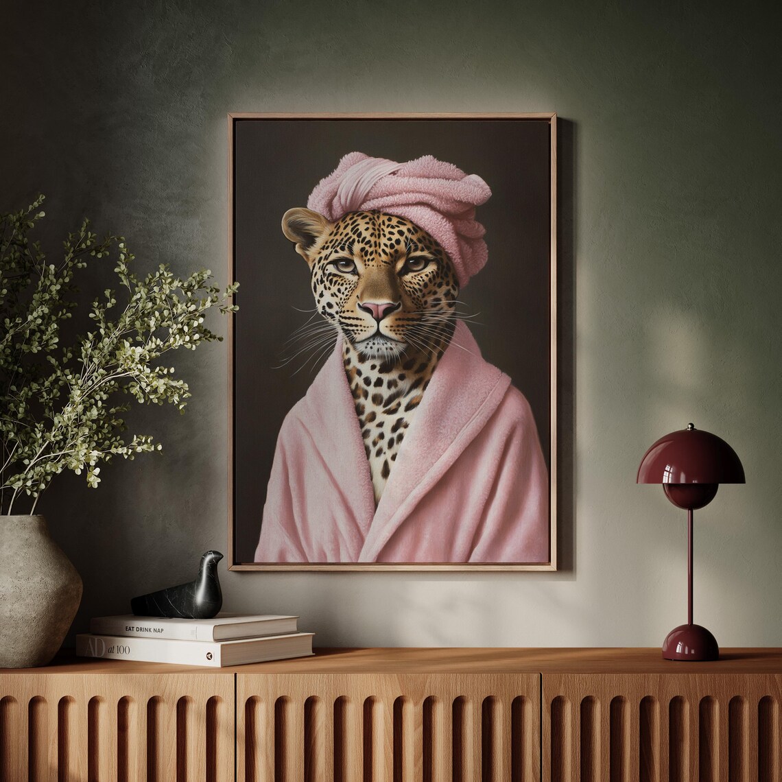 Leopard In Pink Bathrobe With Towel On Head Funny Animal Portrait Poster - Image 7