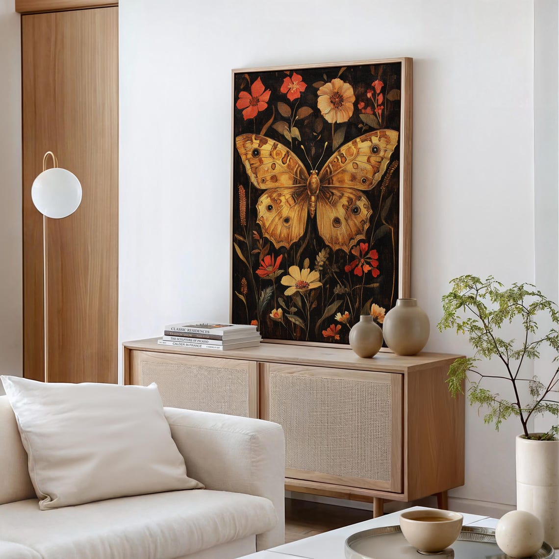 Vintage Golden Butterfly With Red Wildflowers Dark Floral Poster - Image 6