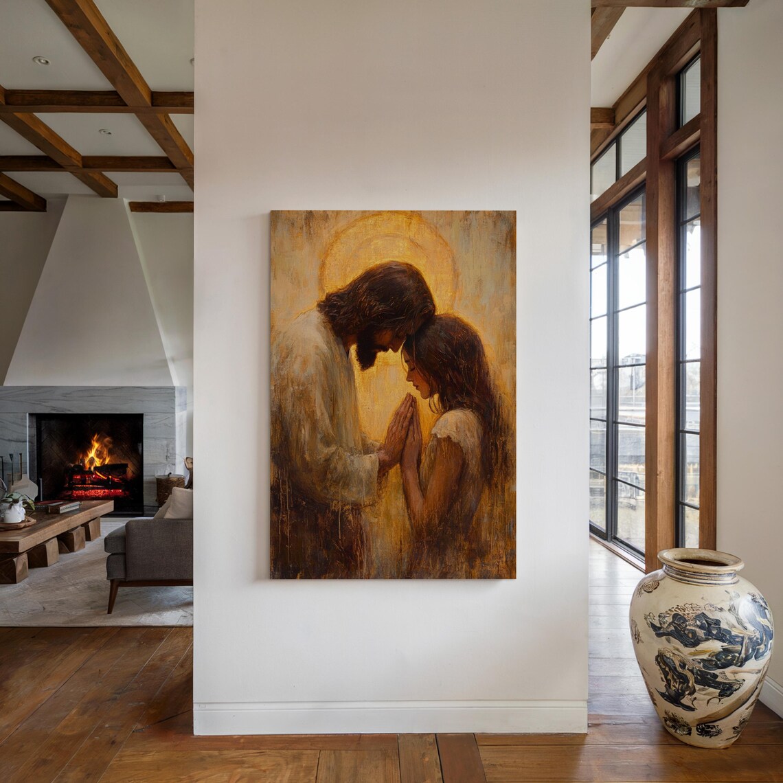 Jesus Praying With A Woman Intimate Golden Christian Art Poster - Image 5