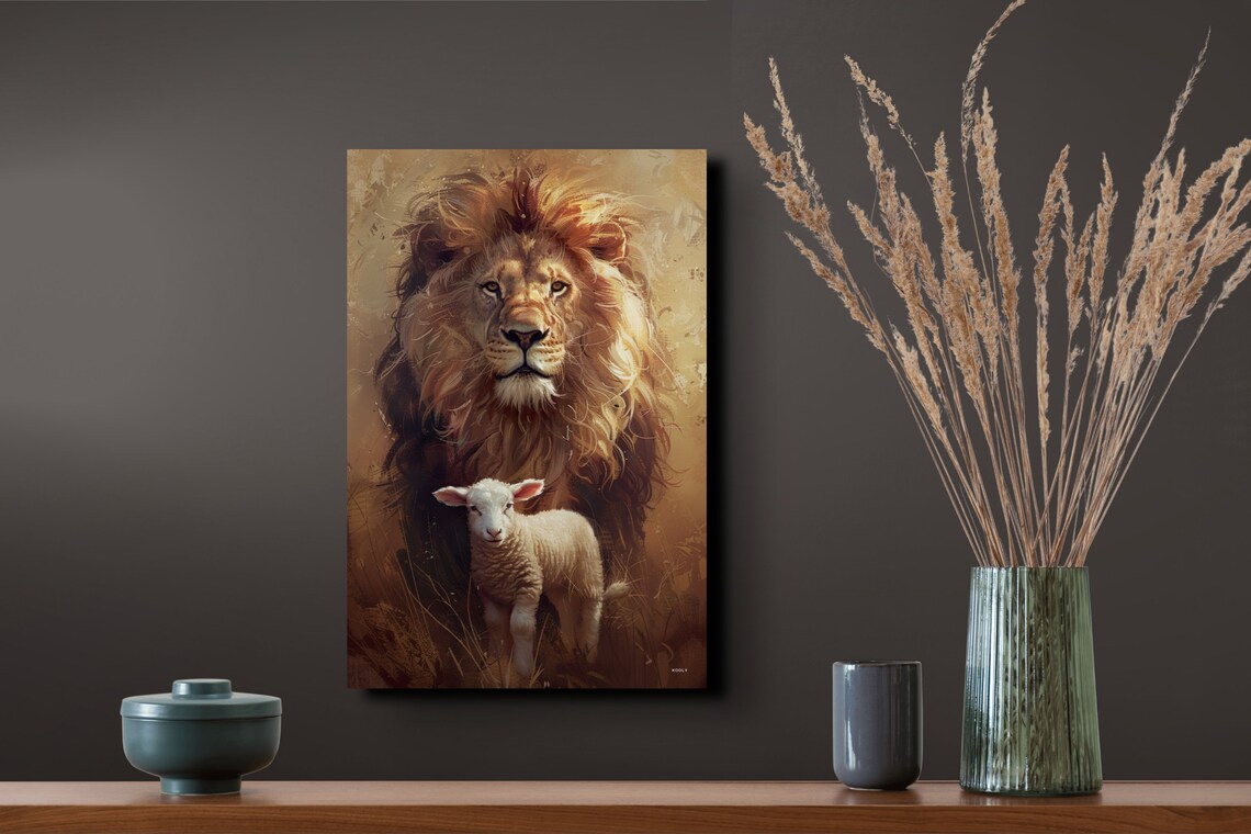 Lion and Lamb Religious Art Print, Christian Decor - Image 6
