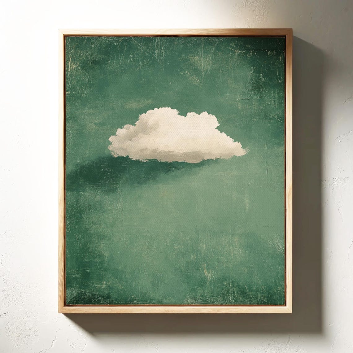 Minimalist White Cloud On Green Art Modern Abstract Nature Inspired Wall Decor For Calm And Contemporary Spaces - Image 3