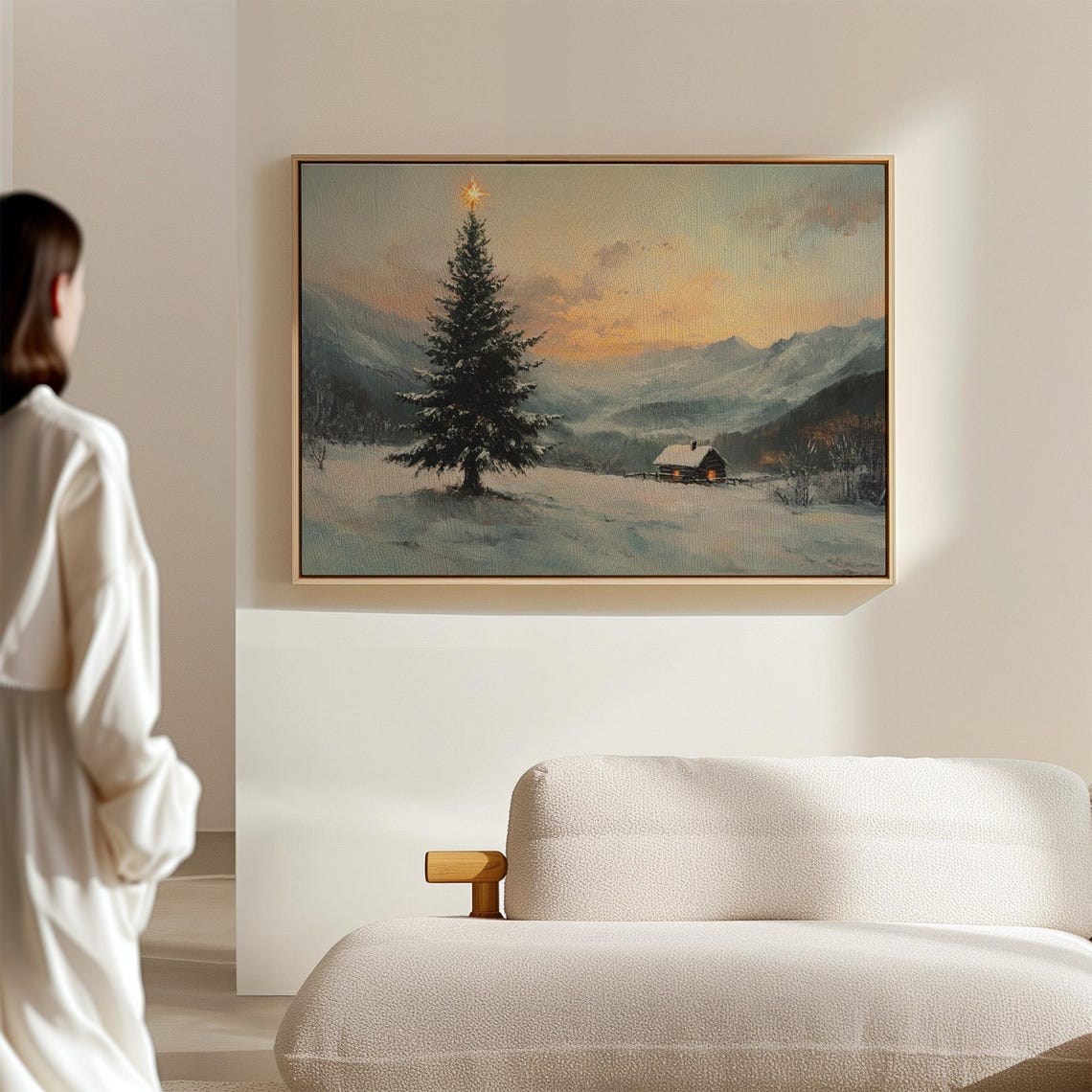 Tall Snowy Christmas Tree With Star Mountain Cabin Winter Poster - Image 6