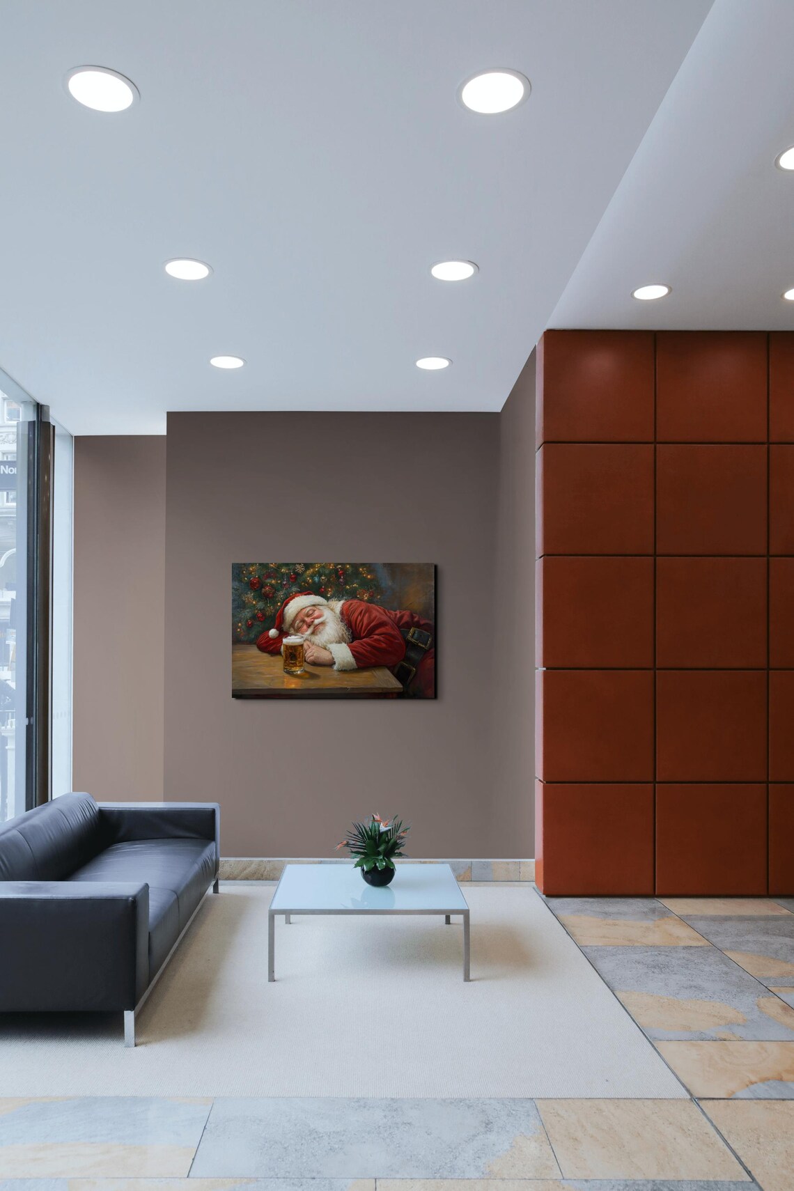 Drunk Santa Napping At The Bar With Beer Mug Christmas Art Poster - Image 3