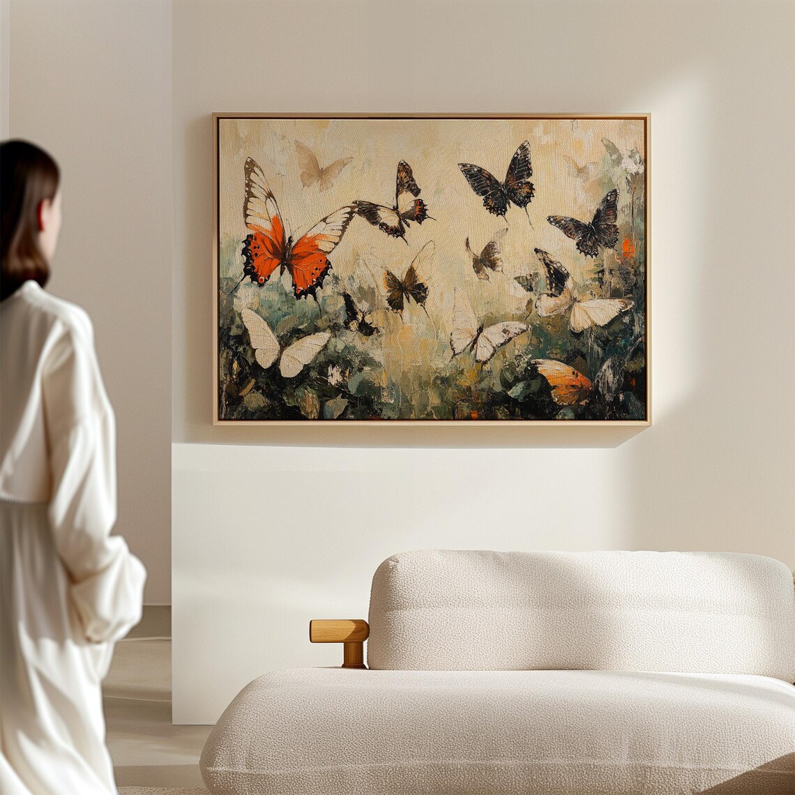 Butterflies in Flight Textured Oil Painting Orange Nature Poster - Image 5