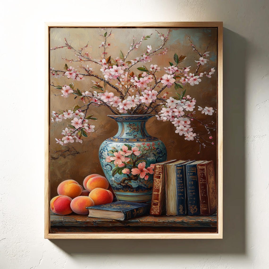 Elegant Cherry Blossom Vase Peaches Antique Books Still Life Poster - Image 7