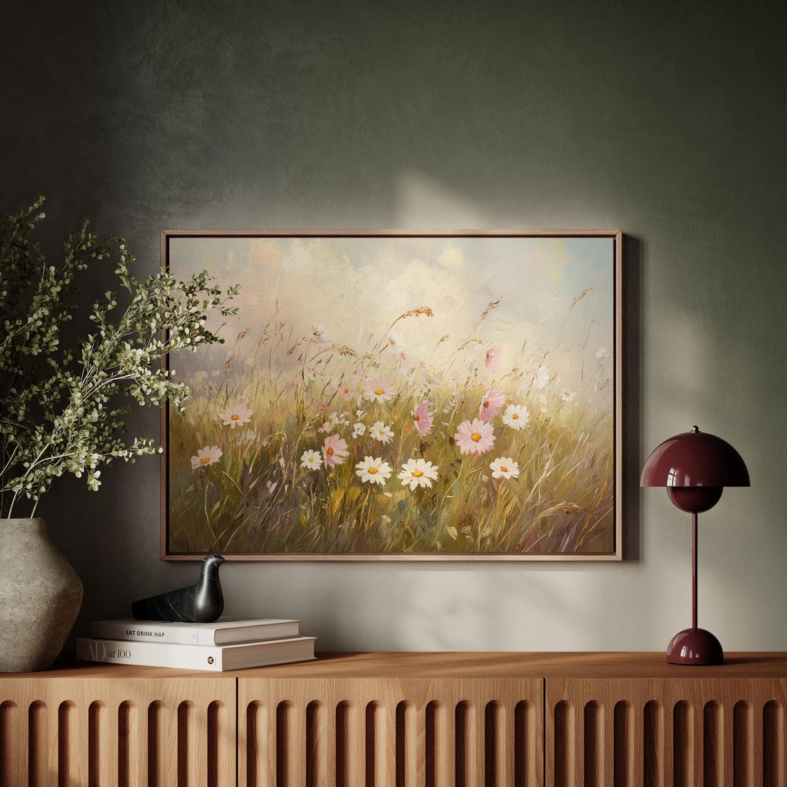 Pink Cosmos And White Daisies In Golden Meadow Light Wall Art - Image 5