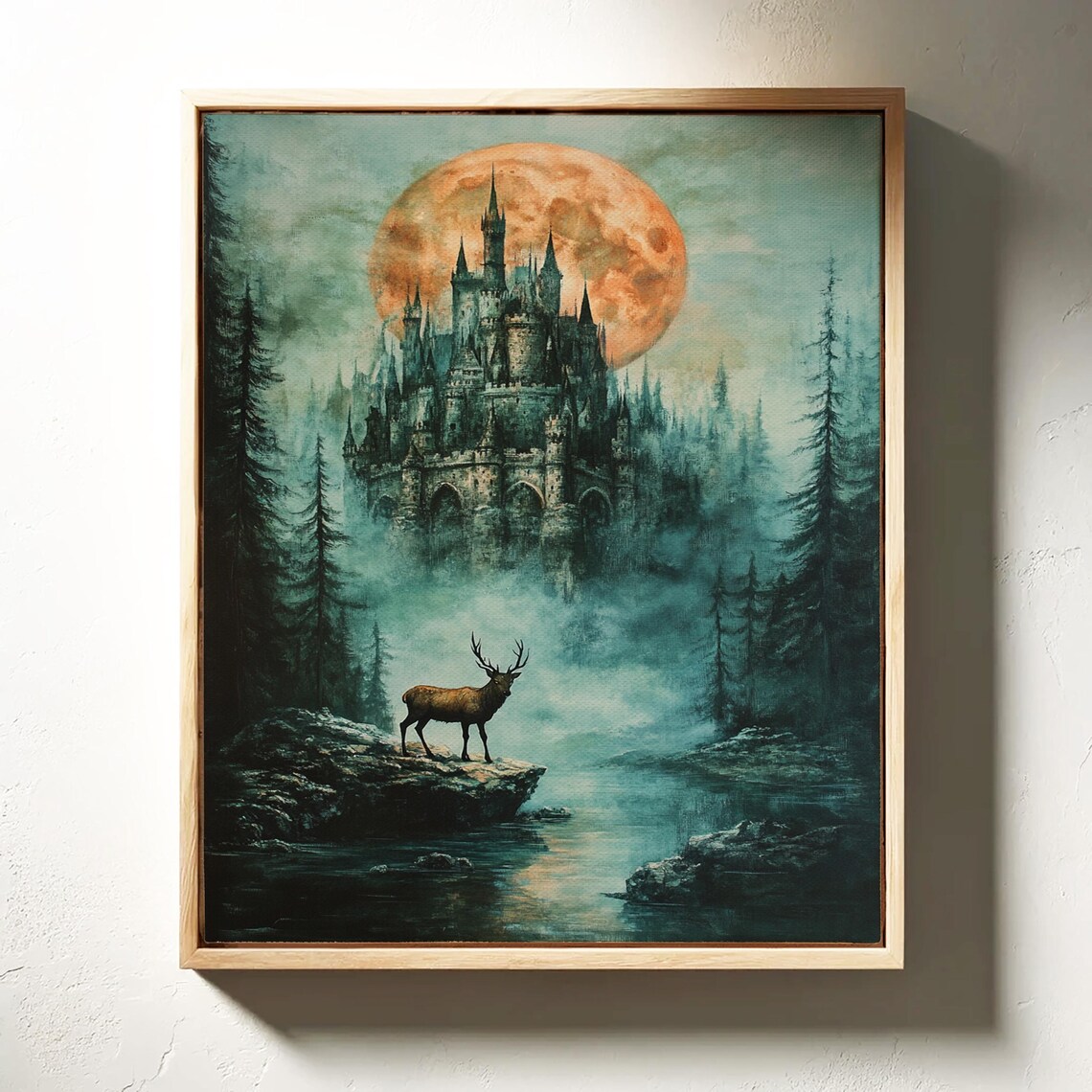 Enchanted Castle and Stag, Mystical Forest Landscape - Image 6
