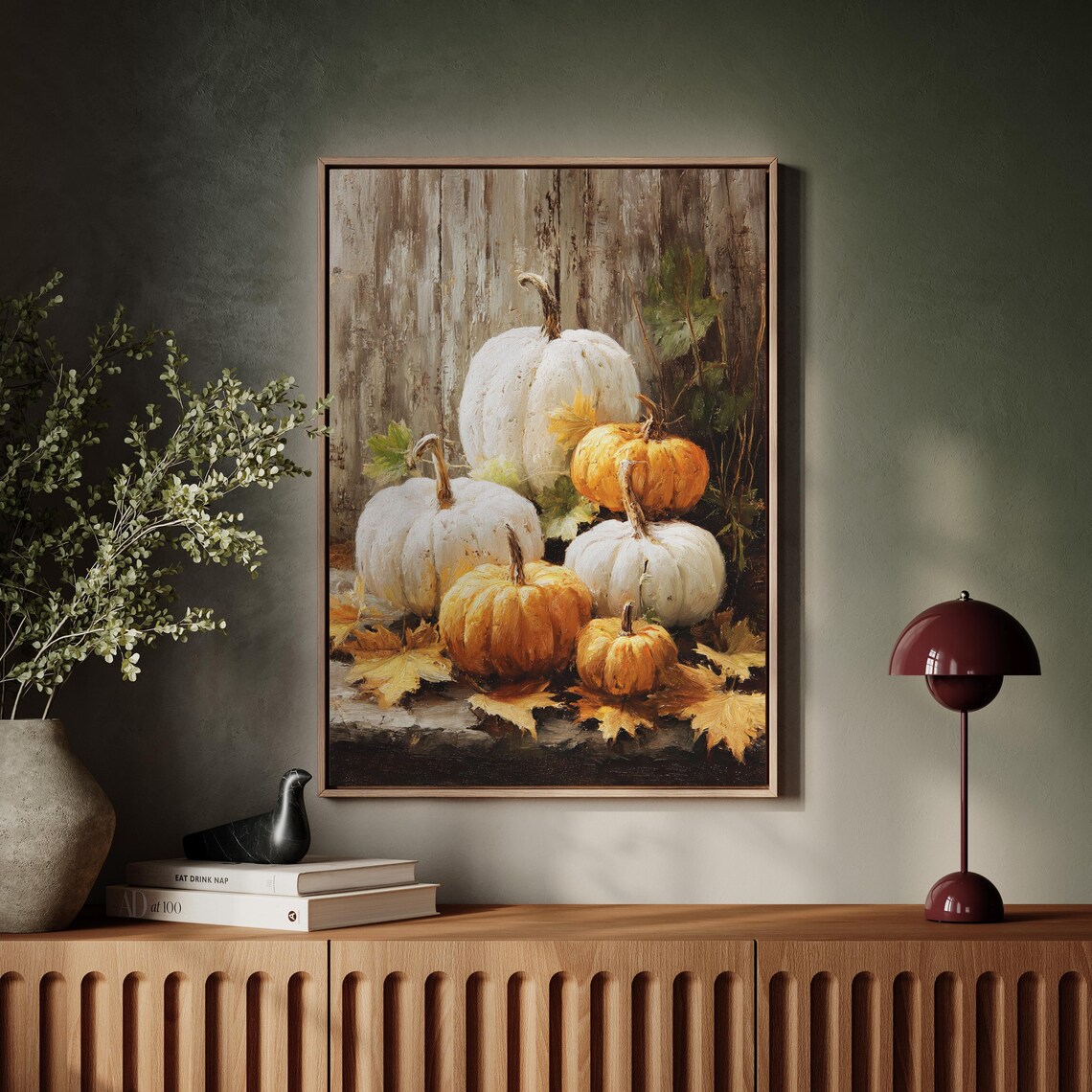 White And Orange Pumpkins Rustic Autumn Still Life Painting Art Poster
