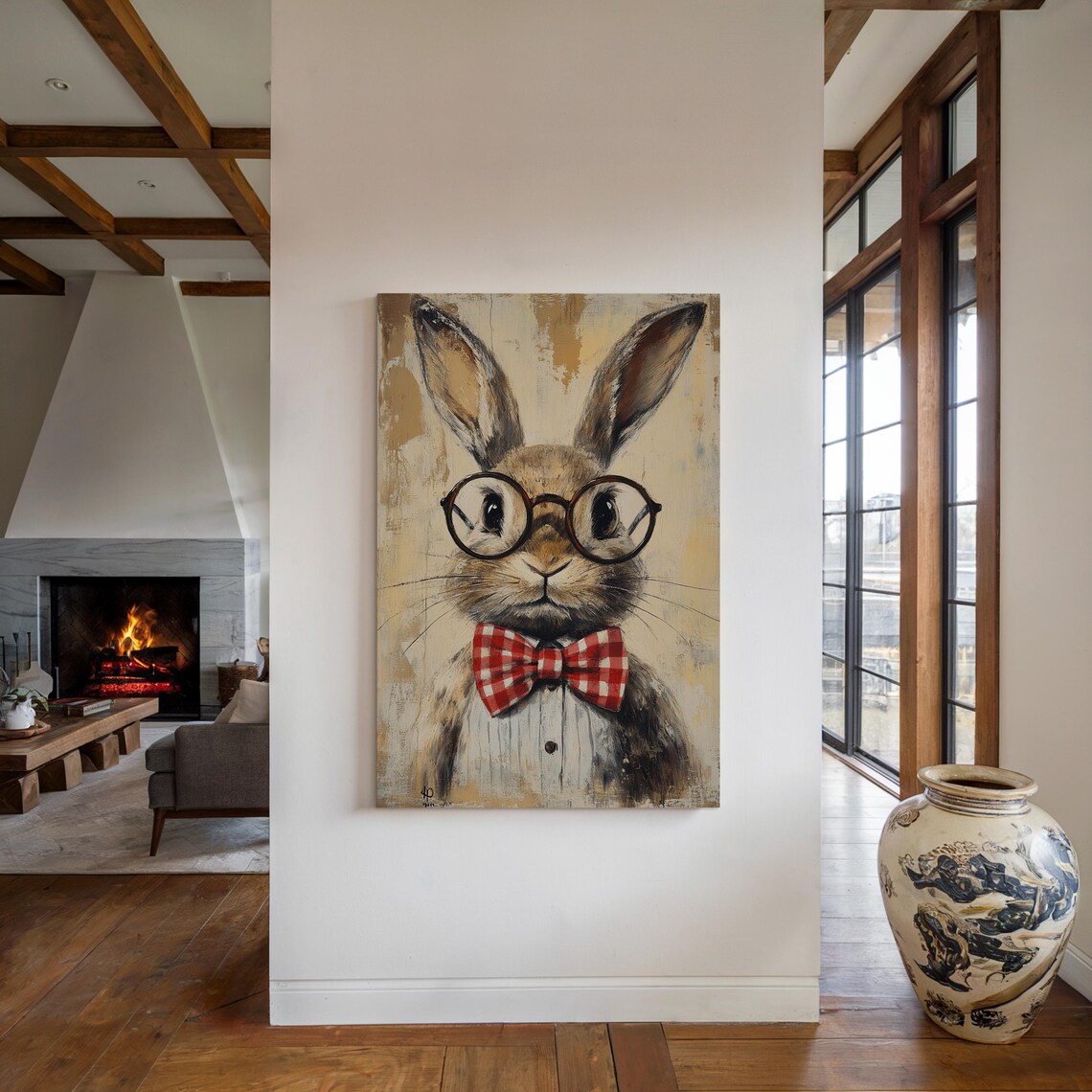 Rustic Rabbit Portrait With Glasses, Vintage Art Print - Image 5