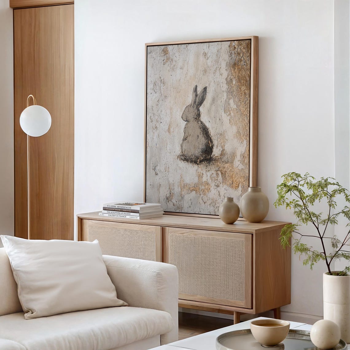 Gray Rabbit Silhouette From Behind on Textured Plaster Wall Poster - Image 5