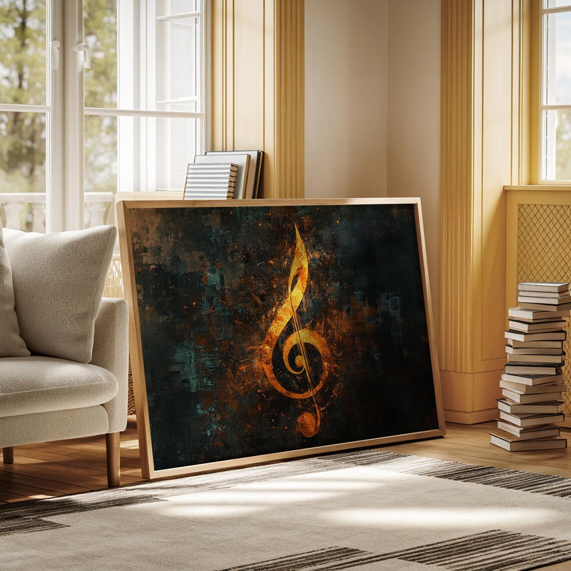 Fiery Treble Clef Abstract Music Art Print